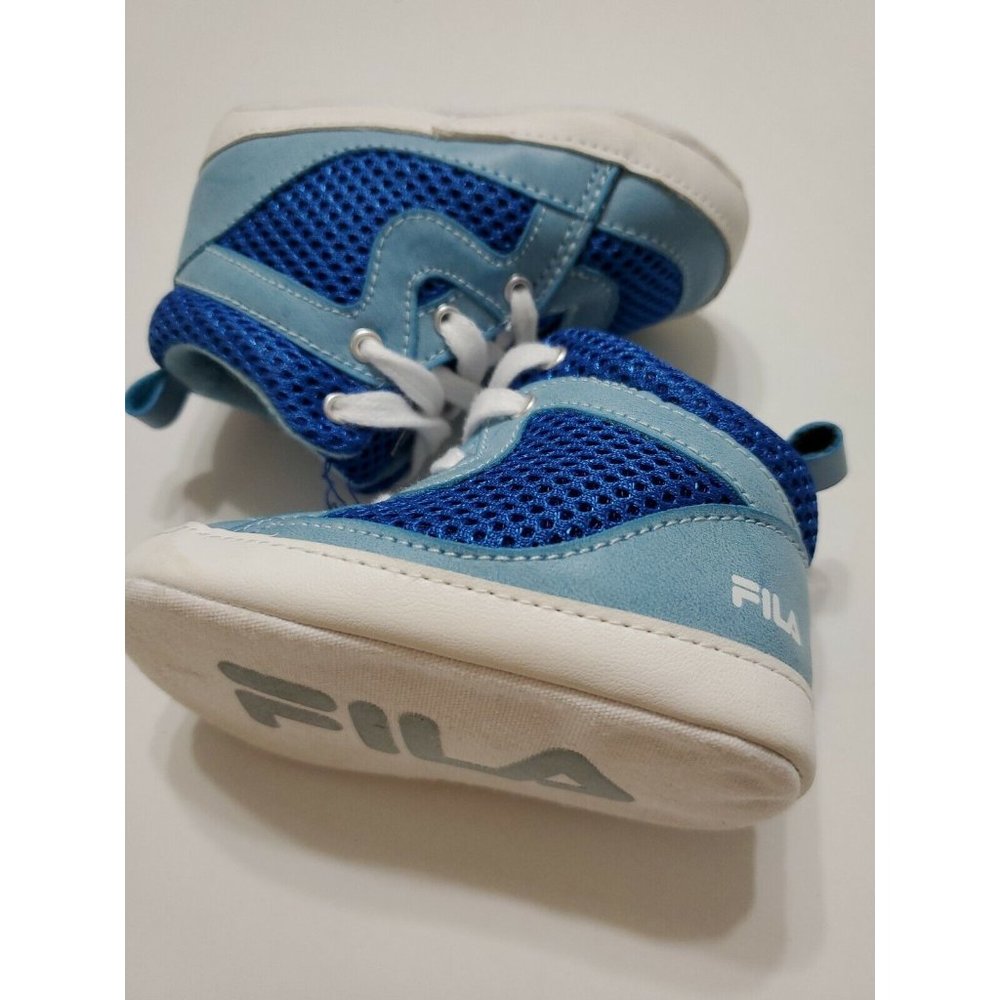 FILA Boys Crib Athletic Shoes Blue High‎ Top Lace Up Hook & Loop Strap 6-9 Mo